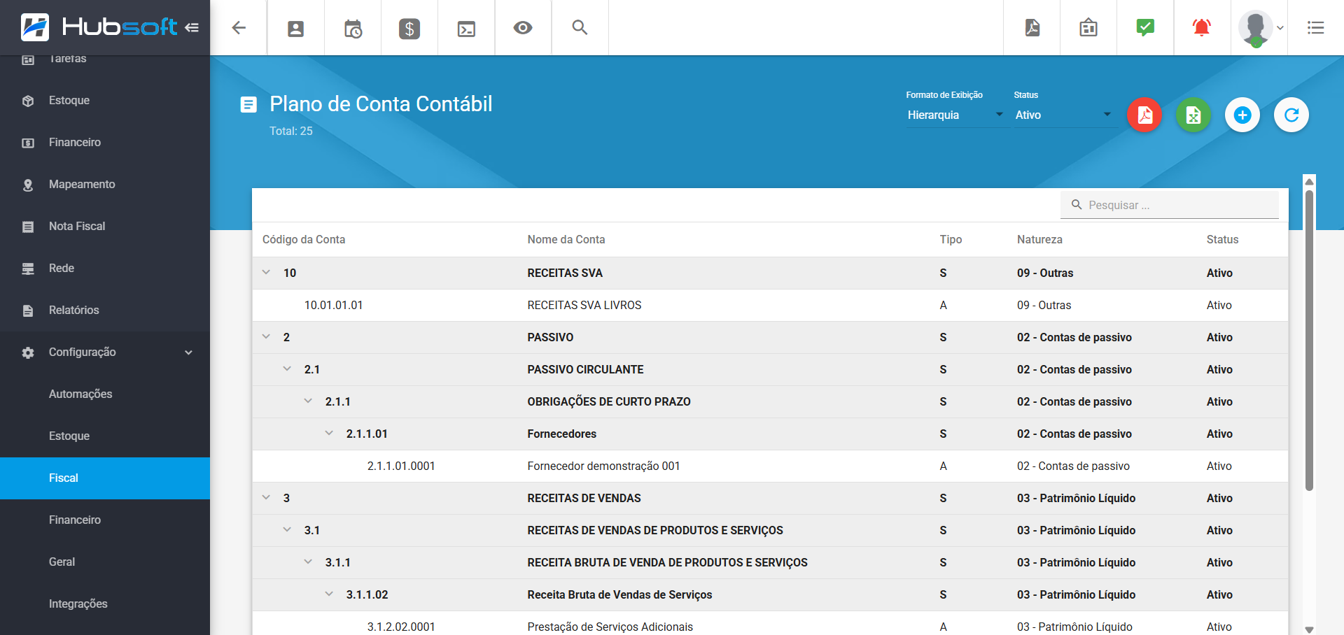 imagem_que_mostra_exportacao_em_excel_e_pdf_menu_plano_de_contas_contabil