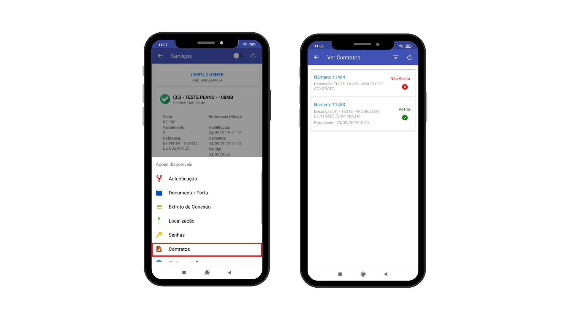 Imagem que mostra como visualizar contratos aceitos ou não no app do técnico