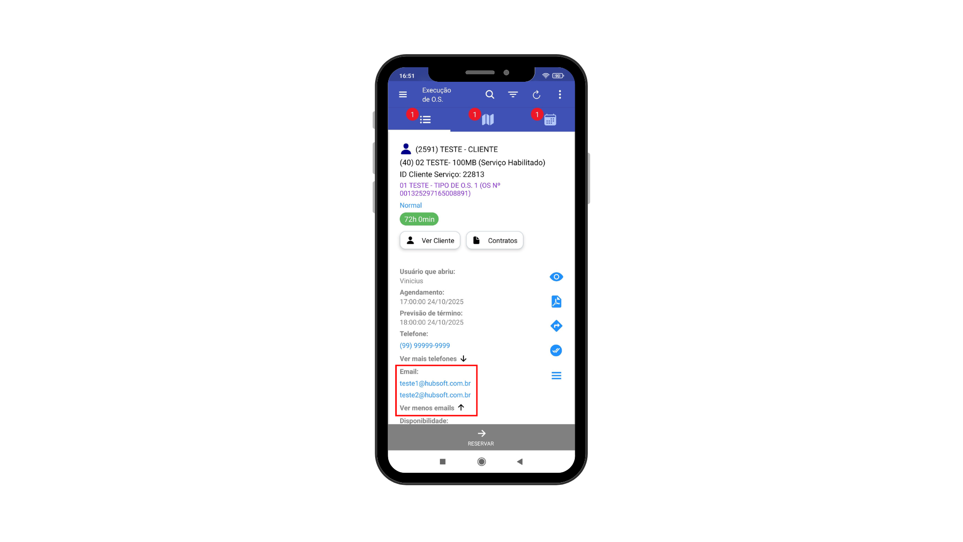 Imagem que mostra como visualizar emails na execucao de ordem de servico