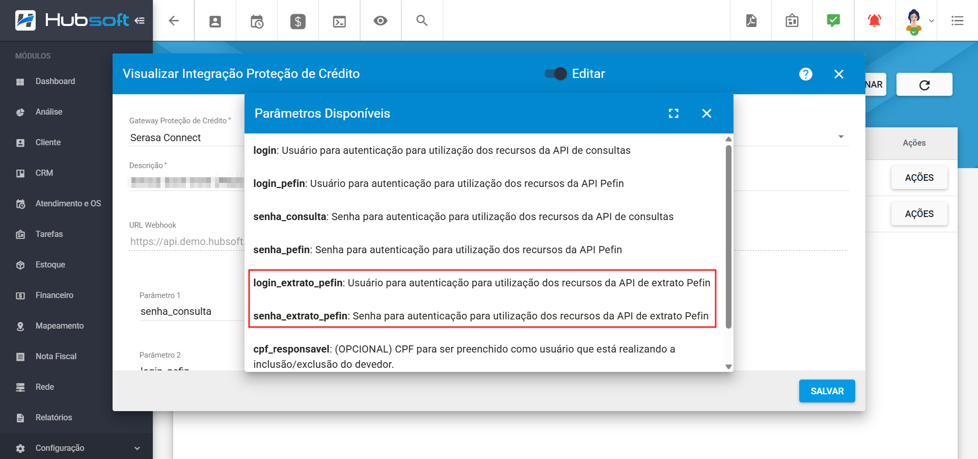 imagem_que_mostra_parametros_login_e_senha_extrato_pefin_integracao_serasa_connect