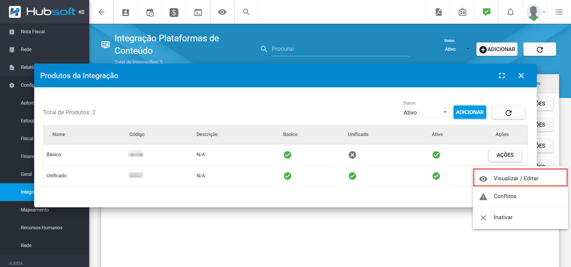 Exibe a nova funcionalidade de produtos unificados.