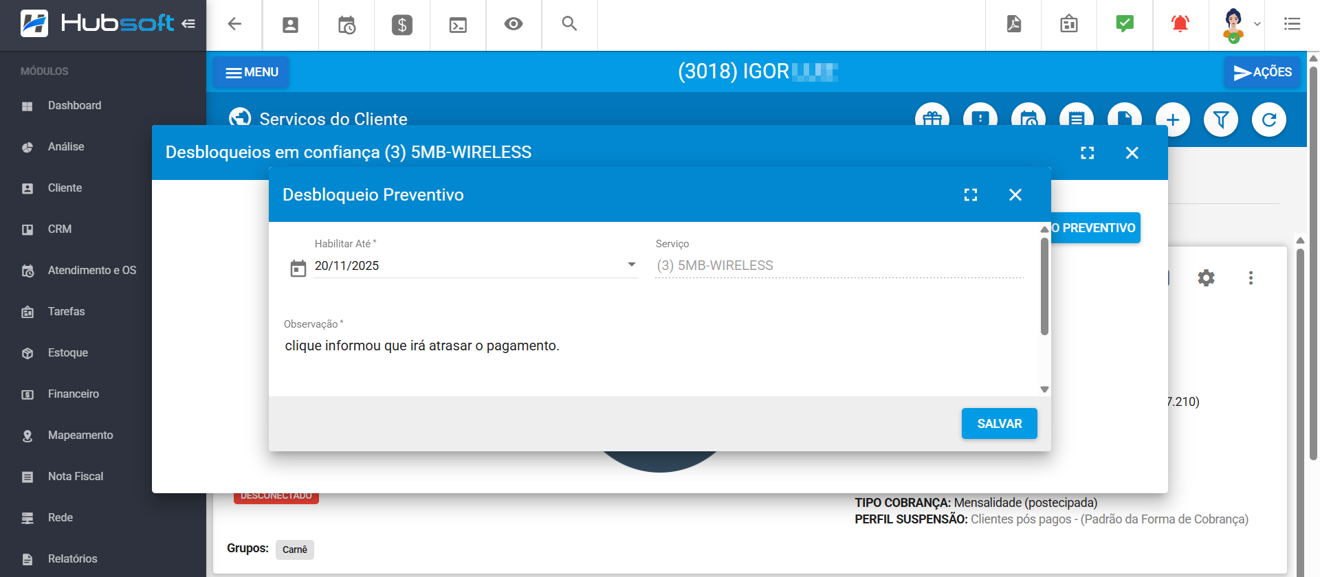 imagem_que_mostra_servicos_do_cleinte_outras_opcoes_ver_desbloqueios_em_confiança_desbloqueio_preventivo_adicionar